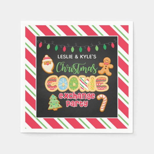 Kerstkoekjesuitwisselingspartij Napkin - Black Bkd Servet (Voorkant)