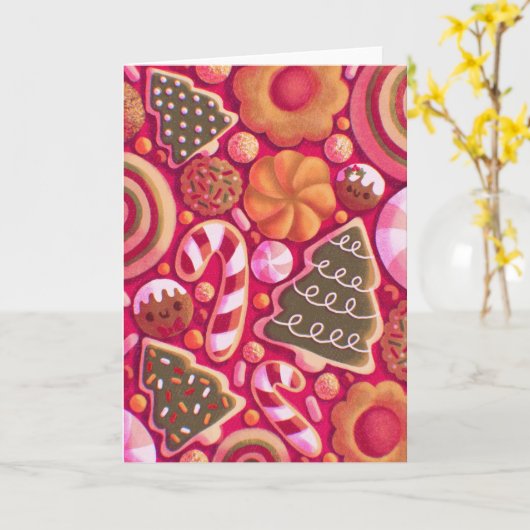 Kerstkoekpatroon kaart (Gele Bloem)