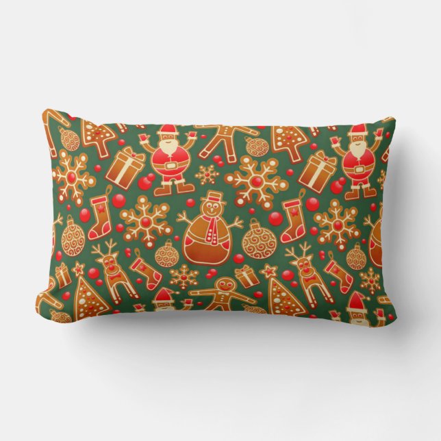 Kerstkoekspret Kerstitems op groen Kussen (Voorkant)