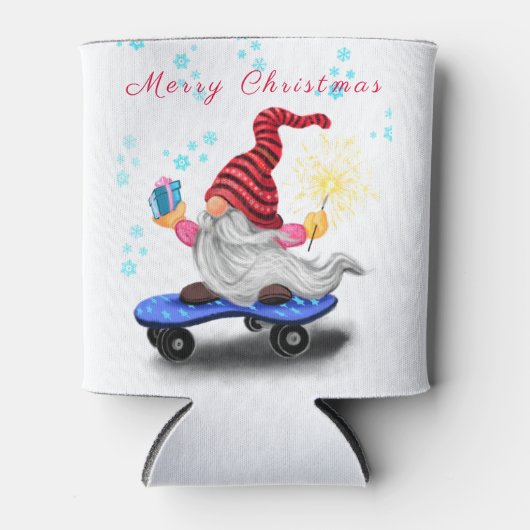 kerstKoelbox Skater Gnome met cadeaus Blikjeskoeler (Voorkant)