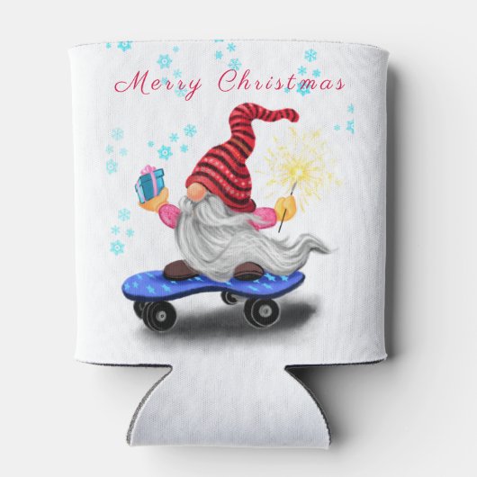 kerstKoelbox Skater Gnome met cadeaus Blikjeskoeler (Achterkant)