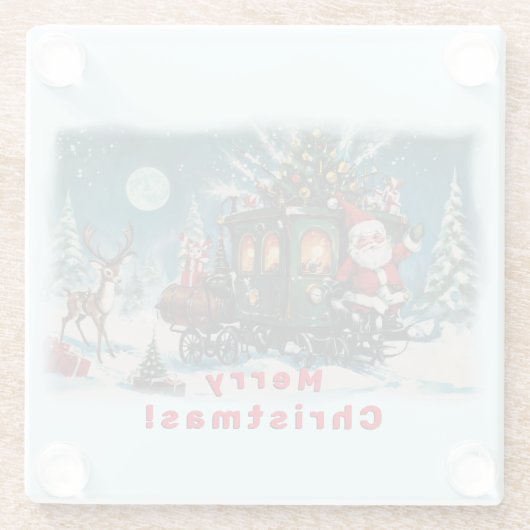Kerstkoets - Santa's Delivery Wagon Glazen Onderzetter (Achterkant)