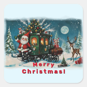 Kerstkoets - Santa's Delivery Wagon Vierkante Sticker