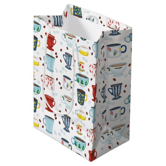 Kerstkoffie Cup van Gezellig Medium Cadeauzakje (Voorkant Gekanteld)