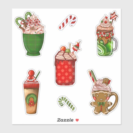 Kerstkoffie Cute Cups met schroefdraad Sticker (Vel)