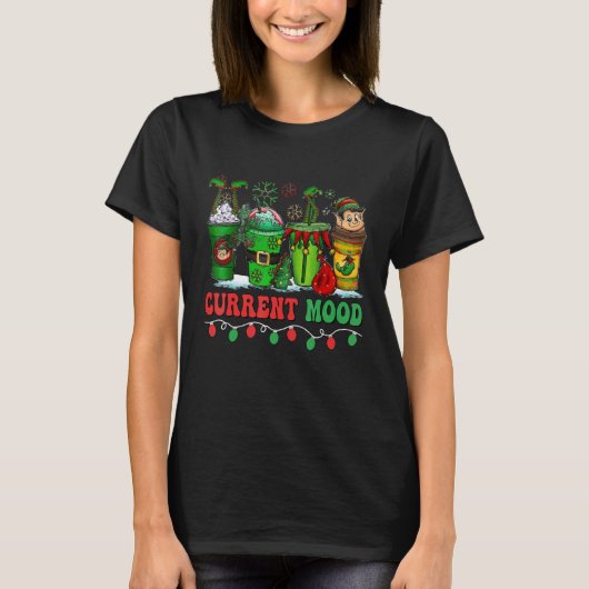 Kerstkoffie Drink Current Mood Santa Light Co. T-shirt (Voorkant)