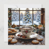 Kerstkoffie en koekjes Winter Window Scene Kaart (Voorkant)