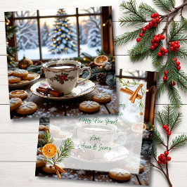 Kerstkoffie en koekjes Winter Window Scene Kaart
