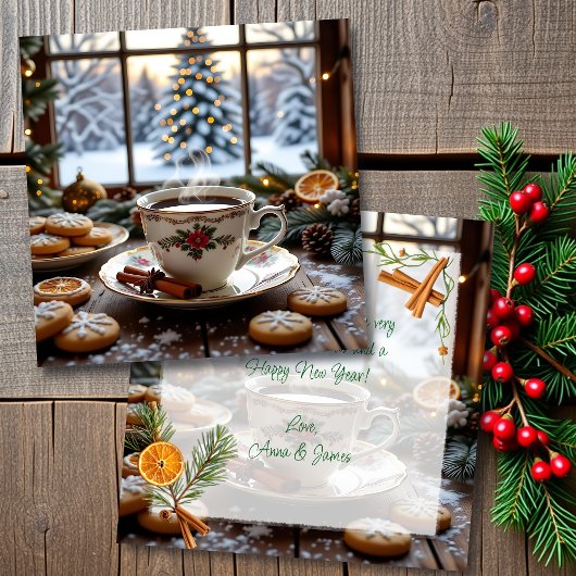Kerstkoffie en koekjes Winter Window Scene Kaart