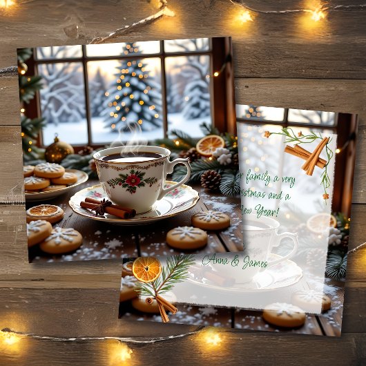 Kerstkoffie en koekjes Winter Window Scene Kaart