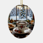 Kerstkoffie en koekjes Winter Window Scene Keramisch Ornament (Rechts)