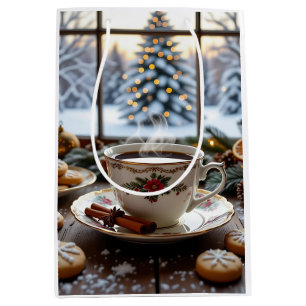 Kerstkoffie en koekjes Winter Window Scene Medium Cadeauzakje