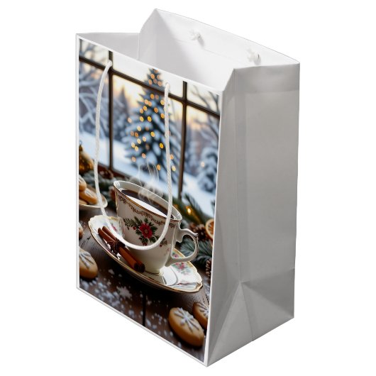 Kerstkoffie en koekjes Winter Window Scene Medium Cadeauzakje (Achterkant Gekanteld)
