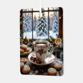 Kerstkoffie en koekjes Winter Window Scene Metalen Ornament (Voorkant links)