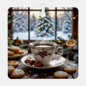 Kerstkoffie en koekjes Winter Window Scene Metalen Ornament (Achterkant)