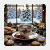 Kerstkoffie en koekjes Winter Window Scene Metalen Ornament (Voorkant)