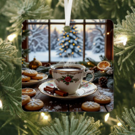 Kerstkoffie en koekjes Winter Window Scene Metalen Ornament