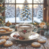 Kerstkoffie en koekjes Winter Window Scene Sticker (Voorkant)