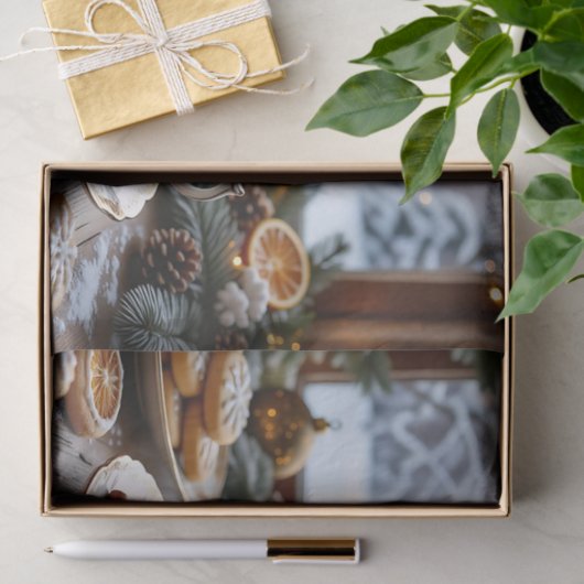 Kerstkoffie en koekjes Winter Window Scene Tissuepapier (Geschenk)