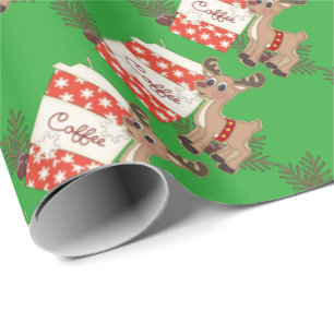 kerstkoffie en rendierverpakkingspapier cadeaupapier