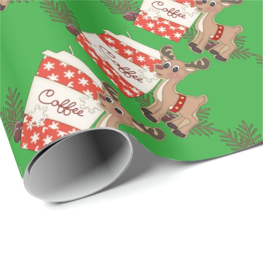 kerstkoffie en rendierverpakkingspapier cadeaupapier (Rol Hoek)