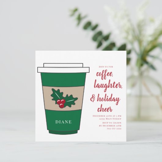 Kerstkoffie Gepersonaliseerde feestdag Holly Kaart (Staand voorkant)