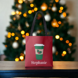 Kerstkoffie Holly gepersonaliseerd Tote Bag