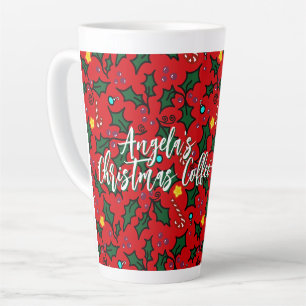 Kerstkoffie Hulst Patroon Met Naam Latte Mok