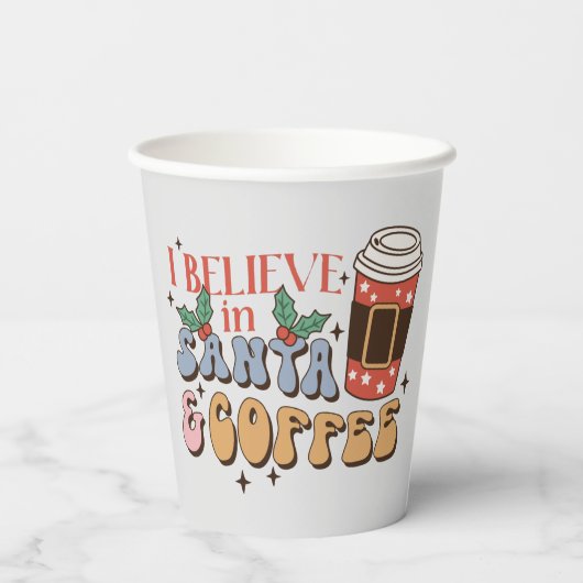 kerstkoffie | Kerstman en koffie Papieren Bekers (Achterkant)