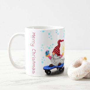 kerstkoffie Mok Gift Skater Gnome met cadeaus