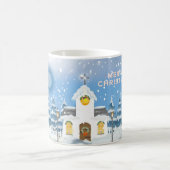 Kerstkoffie Mok met kleine witte sneeuwkerk (Center)