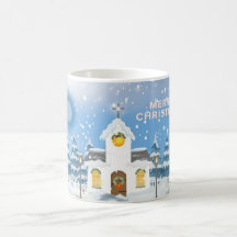 Kerstkoffie Mok met kleine witte sneeuwkerk