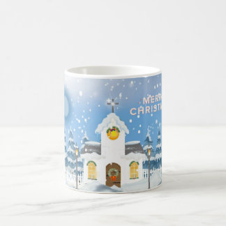Kerstkoffie Mok met kleine witte sneeuwkerk