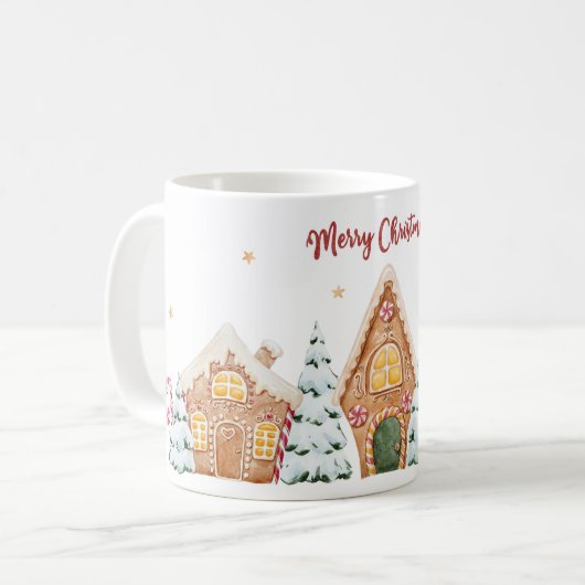 Kerstkoffie Mok met peperkoek huis (Voorkant links)