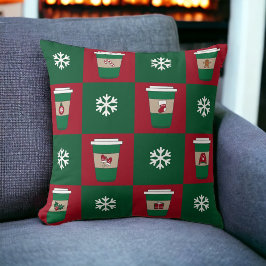 Kerstkoffie Sneeuwvlokken Vakantiethema Kussen