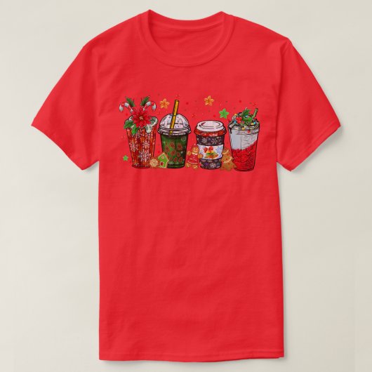 Kerstkoffie, Snowmen Red Peppermint Iced Swee T-shirt (Design voorkant)
