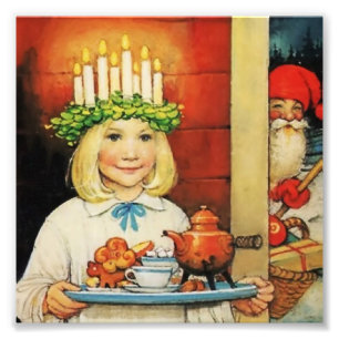 "Kerstkoffie" van Jenny Nystrom Foto Afdruk