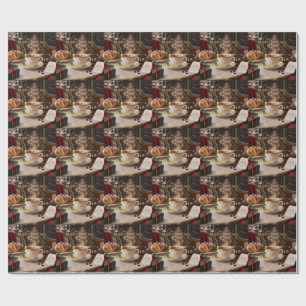 Kerstkoffiezaak met Festieve vintage Huis Cadeaupapier