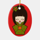 Kerstkokeshi Keramisch Ornament (Voorkant)
