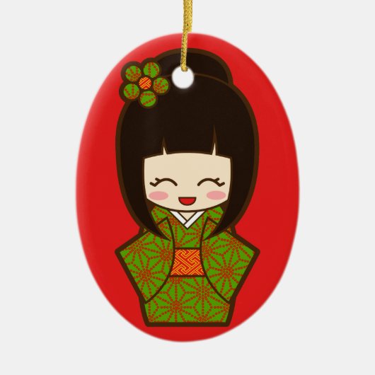 Kerstkokeshi Keramisch Ornament (Voorkant)