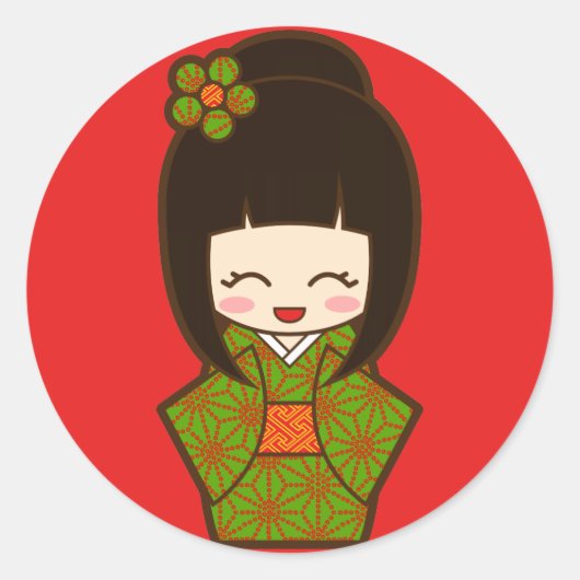 Kerstkokeshi Ronde Sticker (Voorkant)