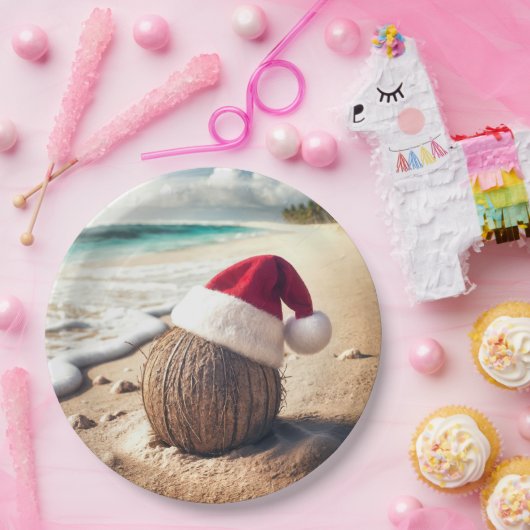 Kerstkokosnoot met kerstmuts papieren bordje (Feest)