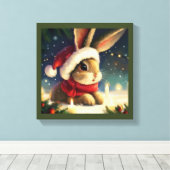 Kerstkonijn 4 canvas afdruk (Insitu (Houten vloer))