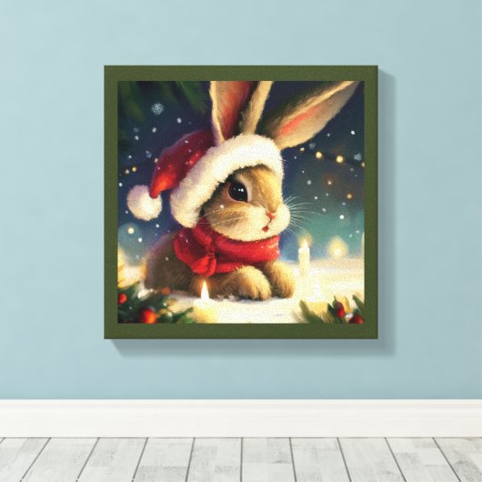Kerstkonijn 4 canvas afdruk (Insitu (Houten vloer))