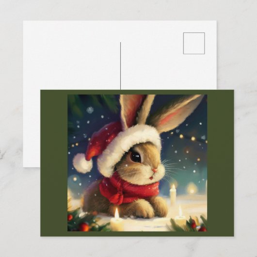 Kerstkonijn 4 feestdagenkaart (Voorkant / Achterkant)