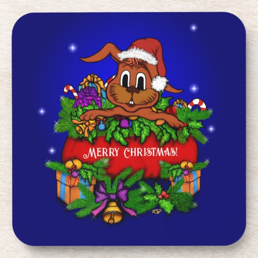 kerstkonijn bier onderzetter (Voorkant)