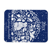 Kerstkonijn Blauw Wit Vredesjaar Whimsical Magneet (Horizontaal)