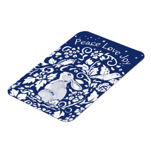 Kerstkonijn Blauw-witte Vredesliefhebber uniek Magneet (Linkerzijde)