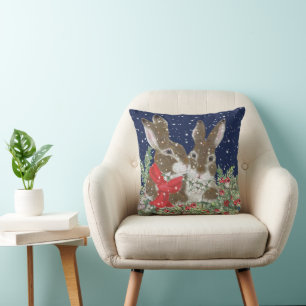 kerstkonijn Bunny Snow Holiday Cute Painting Kussen