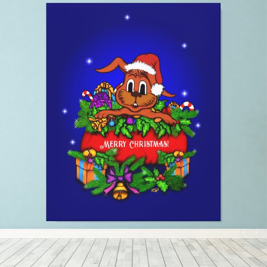 kerstkonijn canvas afdruk (Insitu (Houten vloer))